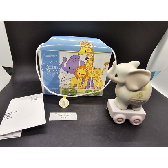 Precious Moments 15970 May Your Birthday be Gigantic Train Age 4 Elephant In Box - Picture 1 of 16